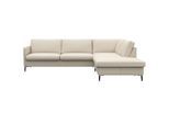 Ecksofa FLEXLUX "Fiore, super Sitzkomfort durch Kaltschaum im Sitz, L-Form", weiß (warm weiß), B:266cm H:85cm T:225cm, 100% Echteder, Sofas, Ecksofa, schmale Armlehnen, Füße Alu+schwarz