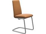 Polsterstuhl STRESSLESS "Laurel", braun (new caramel batick, chrom matt), B:53cm H:92cm T:59cm, Leder BATICK: BATICK ist ein leicht korrigiertes, durchgefärbtes und genarbtes Möbelleder, bei dem die meisten Unebenheiten und Spuren in der Regel entfernt wurden., Stühle, Polsterstuhl, Low Back, Größe M, mit Beinen aus Stahl in Chrom matt