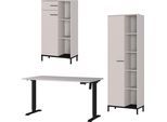 Büromöbel-Set GERMANIA "GW-Rovigo", beige (kaschmir, schwarz), B:298cm H:190cm T:80cm, Holzwerkstoff, Metall, Arbeitsmöbel-Sets, Büromöbel-Set, Schreibtisch elektrisch höhenverstellbar