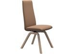 Polsterstuhl STRESSLESS "Laurel", braun (latte batick, eiche natur), B:49cm H:105cm T:60cm, Leder BATICK: BATICK ist ein leicht korrigiertes, durchgefärbtes und genarbtes Möbelleder, bei dem die meisten Unebenheiten und Spuren in der Regel entfernt wurden., Stühle, Polsterstuhl, High Back, Größe M, mit schräggestellten Beinen in Eiche natur