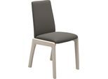 Polsterstuhl STRESSLESS "Laurel", grau (metal grau paloma, eiche gekalkt), B:57cm H:92cm T:59cm, Leder PALOMA: PALOMA ist ein durchgefärbtes Semianilin-Möbelleder mit natürlicher Narbung., Stühle, Polsterstuhl, Low Back, Größe M, mit abgerundeten Beinen in Eiche gekalkt