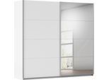 Schwebetürenschrank OTTO HOME "Kleiderschrank Schrank Garderobe Schlafzimmerschrank THANOS", weiß (alpinweiß mit spiegel), B:226cm H:210cm T:62cm, Holzwerkstoff, Schränke, Schwebetürenschrank, Optional mit Spiegel, Metall-Griffleisten alufarben MADE IN GERMANY