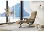 Relaxsessel STRESSLESS "View", beige (sand paloma), B:91cm H:110cm T:85cm, Leder PALOMA: PALOMA ist ein durchgefärbtes Semianilin-Möbelleder mit natürlicher Narbung., Sessel, Relaxsessel, mit Hocker, mit Cross Base, Größe S, M & L, Holzakzent Braun