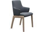 Polsterstuhl STRESSLESS "Laurel", blau (atlantic blau batick, walnuss), B:58cm H:92cm T:59cm, Leder BATICK: BATICK ist ein leicht korrigiertes, durchgefärbtes und genarbtes Möbelleder, bei dem die meisten Unebenheiten und Spuren in der Regel entfernt wurden., Stühle, Polsterstuhl, Low Back mit Armlehne, Größe L, mit abgerundeten Beinen in Walnuss