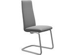 Polsterstuhl STRESSLESS "Laurel", grau (wild dove batick, chrom matt), B:53cm H:105cm T:60cm, Leder BATICK: BATICK ist ein leicht korrigiertes, durchgefärbtes und genarbtes Möbelleder, bei dem die meisten Unebenheiten und Spuren in der Regel entfernt wurden., Stühle, Polsterstuhl, High Back, Größe M, mit Beinen aus Stahl in Chrom matt