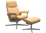 Relaxsessel STRESSLESS "Consul", gelb, B:78cm H:97cm T:70cm, Sessel, Relaxsessel, mit Hocker, mit Cross Base, Größe S, M & L, Holzakzent Eiche