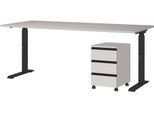 Büromöbel-Set GERMANIA "Lemont", beige (kaschmir, schwarz), B:235cm H:120cm T:80cm, Holzwerkstoff, Kunststoff, Metall, Arbeitsmöbel-Sets, Büromöbel-Set, Set bestehend aus höhenverstellbarem Schreibtisch und Rollcontainer