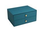Exacompta OfficeByMe Schubladenbox A4+ Blaugrün, 2 Schubladen mit Goldknopf, FSC-Karton, stapelbar, plastikfrei