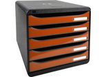 Exacompta Big Box Plus Iderama Orange glossy, 5 offene Schubladen A4/A4+/24x32, leise, Sicherheitsstopp, stapelbar