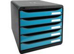 Exacompta Big Box Plus Iderama Türkis glossy, 5 offene Schubladen A4/A4+/24x32, leise, Sicherheitsstopp, stapelbar