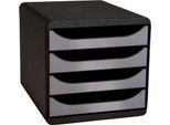 Exacompta Big Box Plus Metallic Silber, 4 offene Schubladen A4/A4+/24x32 cm, leise mit Stopp, stapelbar