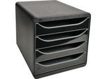 Exacompta Big Box Plus Glossy Schwarz, 4 offene Schubladen A4/A4+/24x32 cm, leise mit Stopp, stapelbar