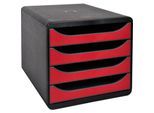 Exacompta Big Box Plus Iderama Karminrot, 4 offene Schubladen A4/A4+/24x32 cm, leise mit Stopp, stapelbar