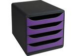 Exacompta Big Box Plus Iderama Violett, 4 offene Schubladen A4/A4+/24x32 cm, leise mit Stopp, stapelbar