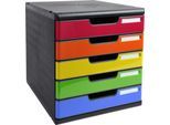 Exacompta MODULO A4 Regenbogen, 5 Schubladen geschlossen A4/A4+, staubgeschützt, leise, Sicherheitsstopp, stapelbar