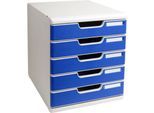 Exacompta MODULO A4 Office Blau, Schubladenbox 5 Schubladen geschlossen A4/A4+, leise, Sicherheitsstopp, stapelbar