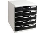 Exacompta MODULO A4 Office Schwarz, Schubladenbox 5 Schubladen geschlossen A4/A4+, leise, Sicherheitsstopp, stapelbar