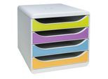 Exacompta Big Box Pop N’Co sortiert, 4 offene Schubladen A4/A4+, leise, Sicherheitsstopp, stapelbar, Blauer Engel