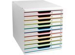 Exacompta MODULO A4 Schubladenbox Weiß/Harlekin, 10 geschlossene Schubladen A4/A4+, leise, Sicherheitsstopp, stapelbar