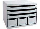 Exacompta STOREBOX Office Lichtgrau, 6 offene Schubladen A4+ quer, 27 cm tief, leise, Sicherheitsstopp, stapelbar