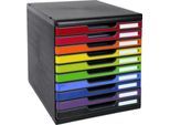 Exacompta MODULO A4 Schubladenbox Regenbogen, 10 Schubladen geschlossen A4/A4+, leise, Sicherheitsstopp, stapelbar