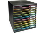 Exacompta MODULO A4 Schubladenbox Schwarz/Harlekin, 10 geschlossene Schubladen A4/A4+, leise, Sicherheitsstopp, stapelbar