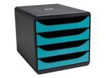 Exacompta Big Box Skandi Pazifikblau, 4 offene Schubladen A4/A4+, leise, Sicherheitsstopp, stapelbar, Blauer Engel