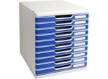 Exacompta MODULO A4 Schubladenbox Office Blau, 10 Schubladen geschlossen A4/A4+, leise, Sicherheitsstopp, stapelbar