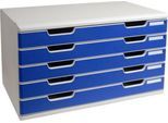 Exacompta MODULO A3 Schubladenbox 5 Laden Blau, für A4–A3+, staubgeschützt, leise mit Sicherheitsstopp, stapelbar