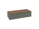 Villeroy und Boch Antao Sideboard L41102HL mit Beleuchtung, 1 Auszug, 1200 x 268 x 500 mm, Front mit Struktur, Leaf Green Matt Lacquer / Warm Walnut