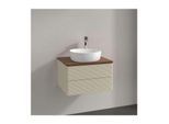 Villeroy und Boch Antao Waschtisch-Unterschrank L18152HJ mit Beleuchtung, 2 Auszüge, 600 x 360 x 500 mm, Front mit Struktur, Silk Grey Matt Lacquer / Warm Walnut