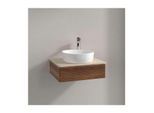 Villeroy und Boch Antao Waschtisch-Unterschrank L07113HM mit Beleuchtung, 1 Auszug, 600 x 190 x 500 mm, Front mit Struktur, Warm Walnut / Botticino