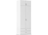 Kleiderschrank RAUCH "Schrank Garderobe Wäscheschrank GAMMA in 4 Breiten 91-226 cm", weiß (alpinweiß, griffe alu), B:91cm H:248cm T:54cm, Holzwerkstoff, Schränke, Kleiderschrank, mit Schubladen und Schrankaufsatz, schlichtes Design MADE IN GERMANY