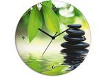 Wanduhr ARTLAND "Zen Steinpyramide auf Wasseroberfläche", grün, T:1,8cm, Wanduhren, Wanduhr, wahlweise mit Quarz- oder Funkuhrwerk, lautlos ohne Tickgeräusche