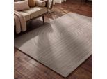 Wollteppich VIKOSA "Arcura", beige (hellgrau), B:80cm H:15mm L:150cm, Wolle, Teppiche, Wolle Handgemacht, Hoch-Tief-Effekt, Geometrisches Linien Wellendesign
