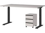 Büromöbel-Set GERMANIA "Lemont", beige (kaschmir, schwarz), B:195cm H:120cm T:80cm, Holzwerkstoff, Kunststoff, Metall, Arbeitsmöbel-Sets, Büromöbel-Set, Set bestehend aus höhenverstellbarem Schreibtisch und Rollcontainer