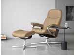 Relaxsessel STRESSLESS "Consul", beige (sand paloma), B:91cm H:102cm T:79cm, Leder PALOMA: PALOMA ist ein durchgefärbtes Semianilin-Möbelleder mit natürlicher Narbung., Sessel, Relaxsessel, mit Hocker, mit Cross Base, Größe S, M & L, Holzakzent Wenge