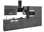 Küchenzeile KOCHSTATION "KS-Tulsa", bunt (küche: grau, korpus: grafit, arbeitsplatte: anthrazit), B:360cm T:60cm, Komplettküchen-Sets, Küchenzeile, mit E-Geräten, Breite 360 cm, schwarze Metallgriffe, MDF Fronten