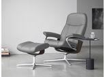 Relaxsessel STRESSLESS "Consul", grau (wild dove batick), B:82cm H:102cm T:72cm, Leder BATICK: BATICK ist ein leicht korrigiertes, durchgefärbtes und genarbtes Möbelleder, bei dem die meisten Unebenheiten und Spuren in der Regel entfernt wurden., Sessel, Relaxsessel, mit Hocker, mit Cross Base, Größe S, M & L, Holzakzent Wenge
