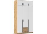 Kleiderschrank RAUCH "Schrank Garderobe Wäscheschrank GAMMA in 4 Breiten 91-226 cm", weiß (eiche artisan, alpinweiß, griffstangen graumetallic), B:136cm H:248cm T:54cm, Holzwerkstoff, Schränke, Kleiderschrank, mit Schubladen und Schrankaufsatz, schlichtes Design MADE IN GERMANY