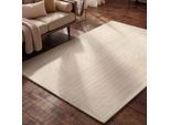 Wollteppich VIKOSA "Arcura", beige (cremeweiß), B:160cm H:15mm L:230cm, Wolle, Teppiche, Wolle Handgemacht, Hoch-Tief-Effekt, Geometrisches Linien Wellendesign