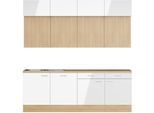 Küchenzeile KOCHSTATION "KS-Lucy", weiß (küche: weiß, korpus: eiche hell, arbeitsplatte: eiche hell), B:240cm H:247cm T:60cm, Komplettküchen-Sets, Küchenzeile, Breite 240 cm, Soft-Close, inkl. Zubehör, wahlweise mit Geschirrspüler