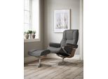 Relaxsessel STRESSLESS "Mayfair", grau (grau batick), B:79cm H:102cm T:73cm, Leder BATICK: BATICK ist ein leicht korrigiertes, durchgefärbtes und genarbtes Möbelleder, bei dem die meisten Unebenheiten und Spuren in der Regel entfernt wurden., Sessel, Relaxsessel, mit Cross Base, Größe S, M & L, Holzakzent Eiche