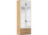 Kleiderschrank RAUCH "Schrank Garderobe Wäscheschrank GAMMA in 4 Breiten 91-226 cm", eiche artisan, alpinweiß, griffstangen graumetallic, B:91cm H:248cm T:54cm, Holzwerkstoff, Schränke, Kleiderschrank, mit Schubladen und Schrankaufsatz sowie Spiegel MADE IN GERMANY
