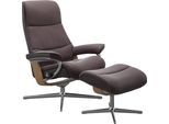 Relaxsessel STRESSLESS "View", rot (bordeaux paloma), B:82cm H:109cm T:81cm, Sessel, Relaxsessel, mit Hocker, mit Cross Base, Größe S, M & L, Holzakzent Eiche