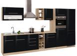 Küchenzeile KOCHSTATION "KS-Eton", schwarz (küche: schwarz, korpus: eichefarben, arbeitsplatte: eichefarben), B:360cm T:60cm, Komplettküchen-Sets, Küchenzeile, mit E-Geräten, Breite 360 cm