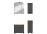 Badmöbel-Set WELLTIME "Trento, Badezimmer-Set, Waschbeckenunterschrank, Hängeschrank", grau (matt grau, wotaneiche), B:90cm H:200cm T:35cm, Holzwerkstoff, MDF, Kastenmöbel-Sets, Badmöbel-Set, Unterschrank, Waschbeckenunterschrank, Spiegelschrank, Aufbauleuchte