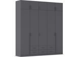 Kleiderschrank RAUCH "Schrank Garderobe Wäscheschrank GAMMA in 4 Breiten 91-226 cm", grau (graumetallic, griffstangen graumetallic), B:226cm H:248cm T:54cm, Holzwerkstoff, Schränke, Kleiderschrank, mit Schubladen und Schrankaufsatz, schlichtes Design MADE IN GERMANY