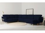 Wohnlandschaft HOME AFFAIRE "MARSEILLE XXL 349cm, U-Form, Ottomane rechts/links wählbar", blau, B:349cm H:88cm T:242cm, Struktur fein (58% Polyester, 22% Polypropylen);Filzoptik (100% Polyester);Webstoff (100% Polyester), Sofas, Wohnlandschaft, Massivholzbeine Eiche, Landhausstil, Wellenunterfederung