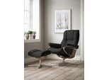 Relaxsessel STRESSLESS "Mayfair", schwarz (schwarz batick), B:92cm H:103cm T:79cm, Leder BATICK: BATICK ist ein leicht korrigiertes, durchgefärbtes und genarbtes Möbelleder, bei dem die meisten Unebenheiten und Spuren in der Regel entfernt wurden., Sessel, Relaxsessel, mit Cross Base, Größe S, M & L, Holzakzent Eiche